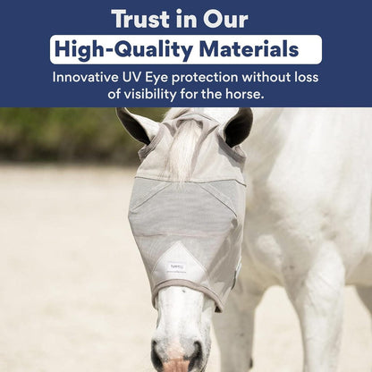 Horse Fly Mask Without Ears Breathable, Lightweight & UV Protective Adjustable Fit - Standard Horse Size