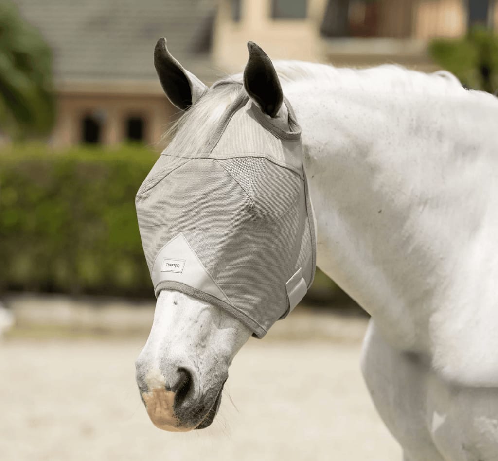 Horse Fly Mask Without Ears Breathable, Lightweight & UV Protective Adjustable Fit - Standard Horse Size
