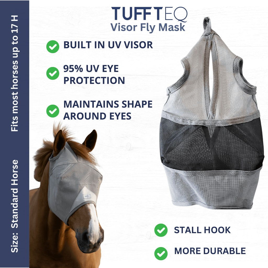 Horse Fly Mask Without Ears Breathable, Lightweight & UV Protective Adjustable Fit - Standard Horse Size